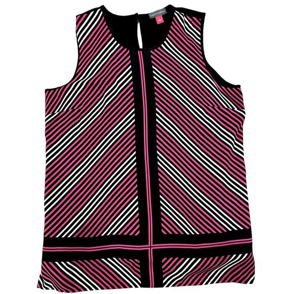 Vince Camuto Tops - Vince Camuto Striped Sleeveless Top Womens Small Pink Black White Chevron Knit